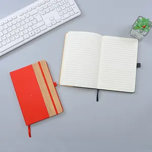 Promotional Wholesale A5 Size Bamboo Joint PU Wrapped Notebook Custom Planner Hardcover Notebook Matching With Ribbon Bookmark