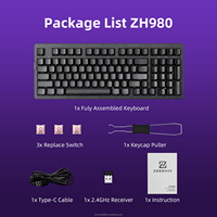 Keyboard Mekanik Topografi Zornher ZH980 Hitam dengan Keycaps PBT, Lampu Latar RGB, Senyap, Portabel, dan Nirkabel Tri-Mode