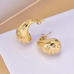 Boucles d'oreilles goutte d'eau étoile de mode 316 boucles d'oreilles en acier inoxydable sans ternissement PVD 18k plaqué or zircon boucles d'oreilles