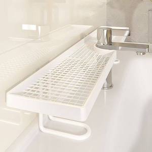 Estante de almacenamiento para grifo montado en la pared del baño, organizador rectangular blanco duradero para productos de cuidado personal - Product Image 1