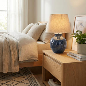 Nouvelle lampe de table en céramique <span class=keywords><strong>bleu</strong></span> foncé de style chinois rétro avec lustrage et texture de glaçure fluide, pierre précieuse de chevet, décoration intérieure - Product Image 4