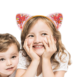 Diadema de arena movediza con purpurina para niñas, accesorios deportivos para el cabello con orejas de gato de plástico con estilo de dibujos animados coloridos brillantes - Product Image 2