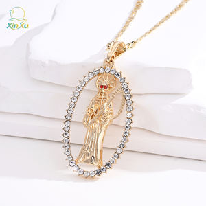 Caliente regalo artesanías Vintage cobre Cruz forma ovalada hueco Rhinestone <span class=keywords><strong>Madonna</strong></span> Saint encanto colgante - Product Image 4