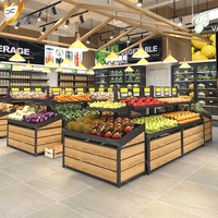 Grote capaciteit stalen houten supermarkt supermarkt winkel meerlaags dubbelzijdig corrosiebestendig fruit- en groentepresentatie rek
