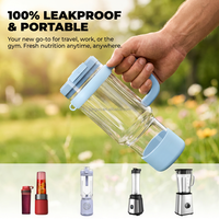 Mixeur personnel portable avec poignée, couvercle anti-fuite, mousseur à lait, pour smoothies, compatible porte-gobelet, presse-agrumes électrique, pour voyage, voiture, hôtel