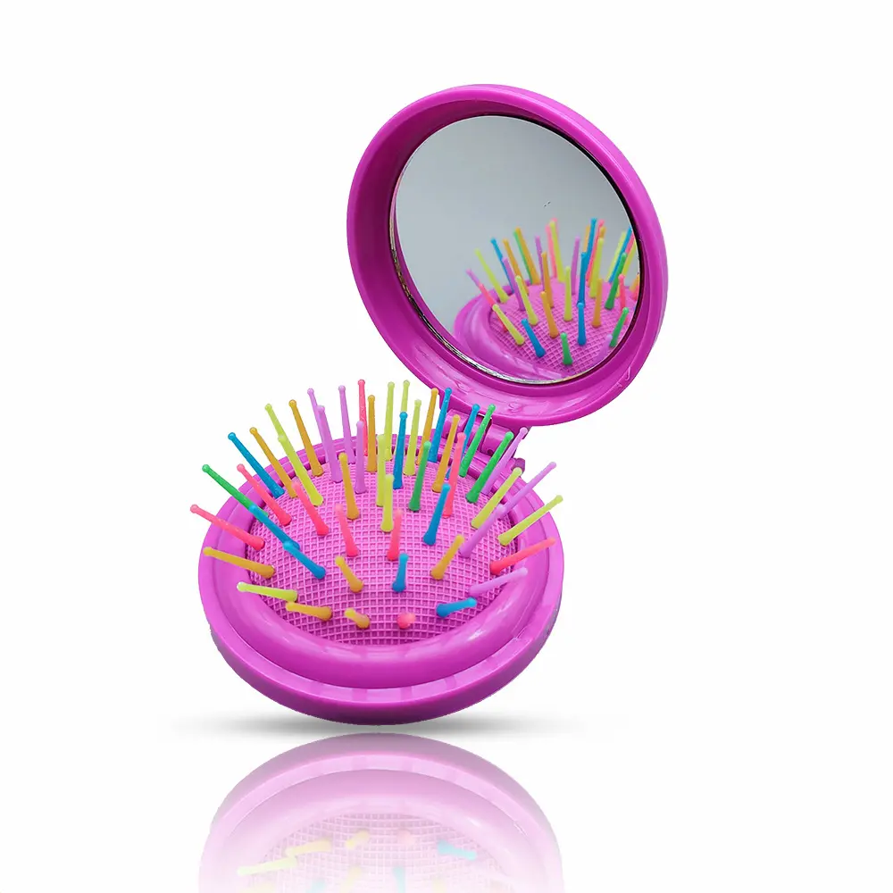 Customized Colorful Mini folding hair brush with mirror comb