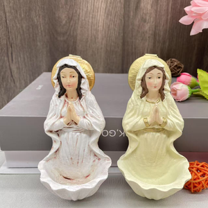 Porta Agua Bendita de Pared con Forma de Concha de Resina, Bicolor, con la Virgen María Orando, Accesorio Religioso Católico para Pared - Product Image 1