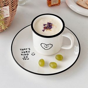 Korean Style Black Rimmed Coffee Mug Minimalist Ceramic Mug and Plate Breakfast Milk Cup - Product Image 3
