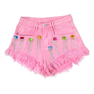Customizable Latest Design <strong>Girl</strong> Denim <strong>Shorts</strong> Rhinestone Diamond Colorful Breathable Washed Jean <strong>Shorts</strong> - Product Image 1