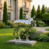 Sculpture de cerf en acier inoxydable poli miroir, statue réaliste de cerf en métal pour villa, jardin, parc, aménagement paysager