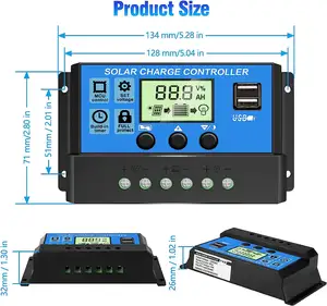 [Upgraded] 30 A Solarladeregler, 12 V/24 V mit verstellbarem LCD-Display, zweifacher USB-Anschluss Timer-Einstellung PWM-Auto-Parameter