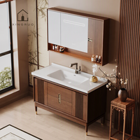 Meuble-lavabo de salle de bain XINGRUO Design en bois massif avec grille, vasque en céramique, style moderne et luxueux, prêt pour projets de villas privées, sur mesure
