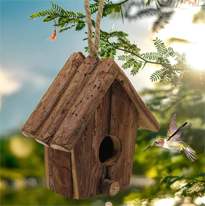 מודרני טבעי בחוץ hideout עץ ציפור כלוב דפוס רבייה מלא עם קן ציפור עץ - Product Image 4