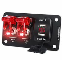 Interrupteur à bascule 2 voies en alliage d'aluminium avec LED rouge 12V, panneau d'interrupteurs à bascule avec disjoncteur USB pour voiture de course