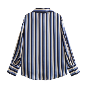 <span class=keywords><strong>Top</strong></span> Casual da Donna con Stampa a Righe, Maniche Lunghe, Bottoni e Colletto Rovesciato - Product Image 2