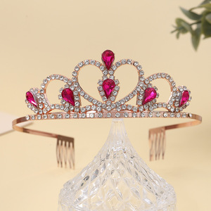 Coloré coeur diadème strass couronne coiffure reine des coeurs couronne d'or pour les fêtes de mariage saint valentin fête des mères - Product Image 4