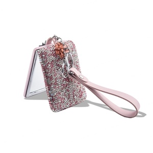 Portable Fashion Bling Bling Women PU <b>Leather</b> Compact Pocket <b>Mirror</b> With Keychain <b>Leather</b> <b>Strap</b> - Product Image 2