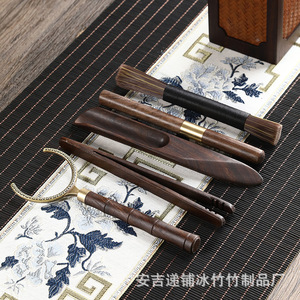 Juego de cilindros de té de bambú fragante Concubina, soporte creativo para seis bolígrafos con diseño de seis caballeros, accesorios tallados de bambú moteado para la ceremonia del té - Product Image 4