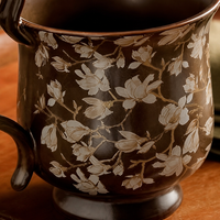 Tasse à café en céramique avec pied, glaçure de transmutation au four, imprimé fleurs de cerisier, tasse à thé avec anse courbée pour la maison et le café