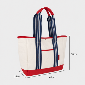 Sac à bandoulière en toile style rétro européen et américain avec fermeture éclair, poignées rayées, usage quotidien décontracté, grande capacité, garniture contrastante élégante - Product Image 2