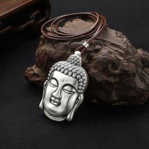 Collier pendentif vintage en <span class=keywords><strong>argent</strong></span> sterling 999, tête de <span class=keywords><strong>Bouddha</strong></span> thaïlandais porte-bonheur Amitabha - Product Image 4