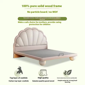 Letto Principessa <span class=keywords><strong>di</strong></span> Lusso per Bambini <span class=keywords><strong>in</strong></span> Stile Francese con Finiture <span class=keywords><strong>in</strong></span> Pelle, Design a Petalo, Struttura <span class=keywords><strong>in</strong></span> Legno Massello, Ottimo <span class=keywords><strong>Regalo</strong></span> per la Cameretta delle Bambine - Product Image 2