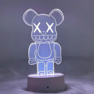 Акриловая 3D Медведь Светодиодная лампа с эффектом иллюзии для домашнего декора
