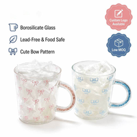 500ml schattige patroon glazen koffiemok van borosilicaatglas met glitterhandvat, Ins-stijl, hittebestendig glazen beker voor latte en ijskoffie