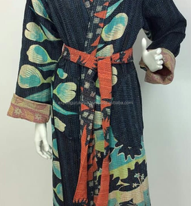 Reversible Vintage Kantha chaqueta azul índigo estampada a mano Jaipur - Product Image 4