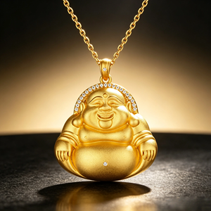 Collar FANYA FYXL1282 con Colgante de Buda Estilo Budista en Aleación de Cobre Chapado en Oro con Circonita Cúbica, Regalo de Boda Moderno - Product Image 1