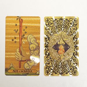 Fabrieksnieuwe 12*7cm Spaanse gouden folie <span class=keywords><strong>tarot</strong></span> plastic 78-delige waterdichte speelkaartenset bordspel orakelkaarten met handleiding - Product Image 4