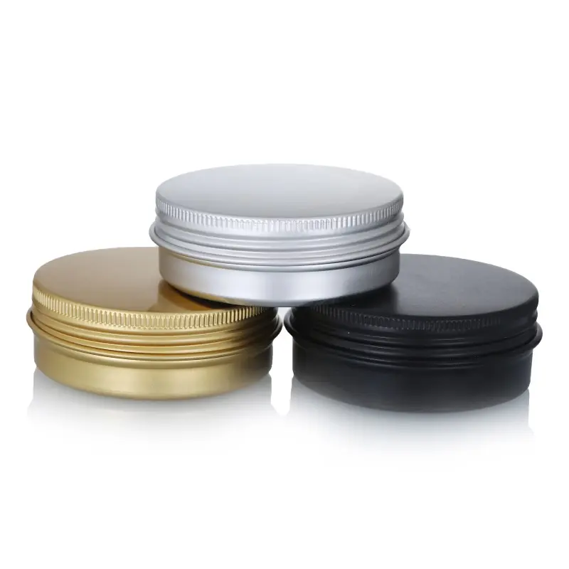 cosmetic packaging boxes round shape multi- colored refillable aluminum tin face cream jar with screw lid