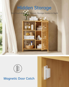 Bamboo Bathroom Shelf Bathroom <b>Storage</b> <b>Rack</b> With Cabinet Bamboo <b>Storage</b> Cabinet With <b>Door</b> - Product Image 5