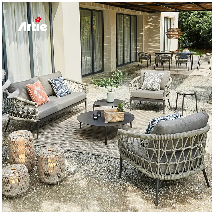 Artie Luxury Outdoor Furniture Aluminum Frame Patio Garden Set Hotel UV resistant Rope Woven Outdoor Sofa