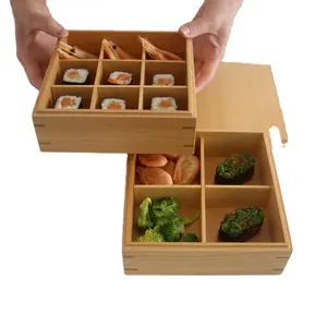 Benutzer definierte Naturholz Bento Food Cake Container Outdoor tragbare verstellbare Teiler Take Away Bambus Lunch Box