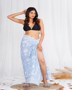 Vêtements d'été pour femmes : Sarong en coton imprimé à la main, cache-maillot, jupe de plage fendue taille haute, imprimée - Product Image 2