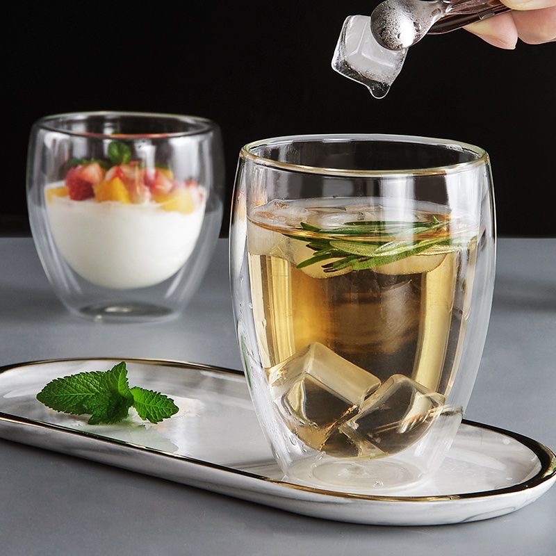 350ml 12oz double wall glass cup borosilicate drinking glass cup.