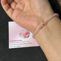 Pulsera de Cuentas de Cuarzo Rosa Natural de 4mm al por Mayor con Tarjetas y Logotipo Personalizado, Pulsera al por Mayor