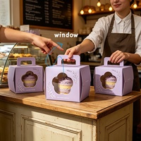 Boîte à pâtisserie portable de luxe de 4 pouces avec fenêtre transparente, boîte d'emballage pour gâteaux, boîte à emporter pour boulangerie, logo personnalisé