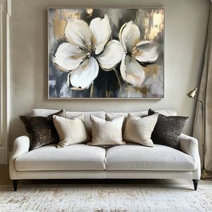 Arte Mural Tridimensional con Textura de Flor de Platino de Doble Pétalo, Radiance of Twin Blooms, para Decoración del Hogar, Venta al Por Mayor - Product Image 1