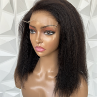 Perruques Bob Courtes Crépues Lisses Économiques en Cheveux Naturels, Perruques Frontales HD en Dentelle, Perruques Bouclées sans Colle en Dentelle HD Complète pour Femmes Noires