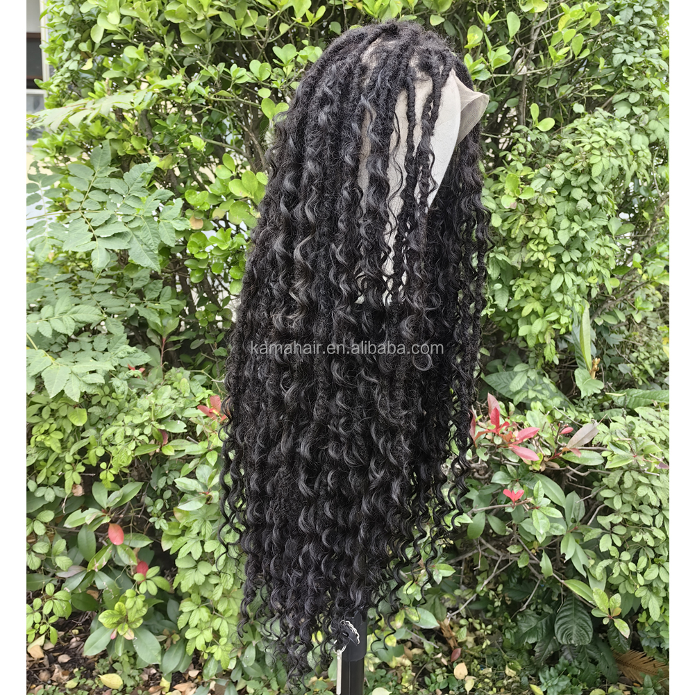 KAMA Customized Full Lace Human Hair Blended Locs Lace Front Wig Transparent Dark Brown Wholesale Detail Section 2