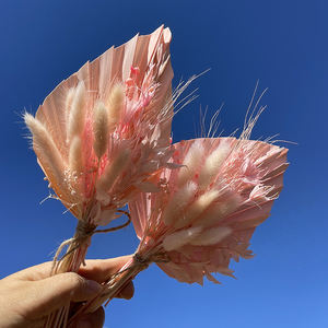 Bouquet de gâteau de mariage de palmier bleu fait à la main queues de lapin bleu fleurs séchées d'herbe avec Ruscus pour gâteau d'anniversaire Table de mariage - Product Image 2