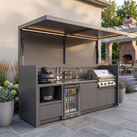 Cuisine extérieure de style européen en acier inoxydable, résistante à l'humidité, avec évier, portes pliantes, pour barbecue et grillades