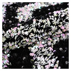 Gradient Black Pink Color Wholesale New 5mm Glitter Custom Stripe Sequin Velvet Fabric