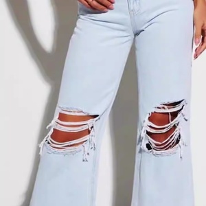 Özelleştirilmiş sıcak satış yıkanmış kot kadın yeni moda yüksek bel kadınlar için gevşek düz delik bacak pantolon kot yırtık - Product Image 2