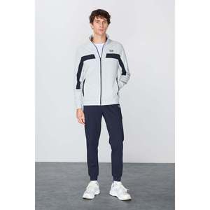 Chándal para hombre gris-marino texturizado de corte estándar con bordado - 85248 - Gris/azul marino - Product Image 1