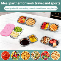 Boîtes à collation en acier inoxydable à 2 compartiments avec couvercle en silicone, étanches, pour le stockage des collations, les sauces, les salades, boîte à lunch