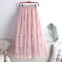 Personnalisé Vintage A-ligne Grande Jupe pour Femmes Taille Haute Plissée avec Taille Élastique Française Dentelle Maille Respirant Tissu Durable