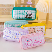 Nouvelle trousse à crayons grande capacité 2026, motif animalier mignon, double fermeture éclair, haute qualité, avec logo imprimé en tissu